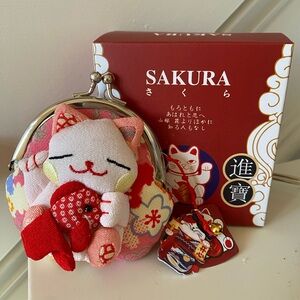 Sakura Red and White Lucky Cat Coin Purse NWT